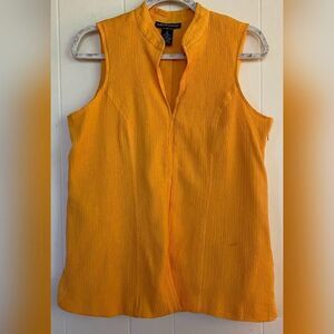 Metrostyle Blouse Womens 12 Orange Sleeveless Split Neck Crinkle Cotton Top